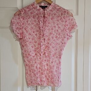 🌸 GNW 100% Silk Pink Floral Blouse – Size Small